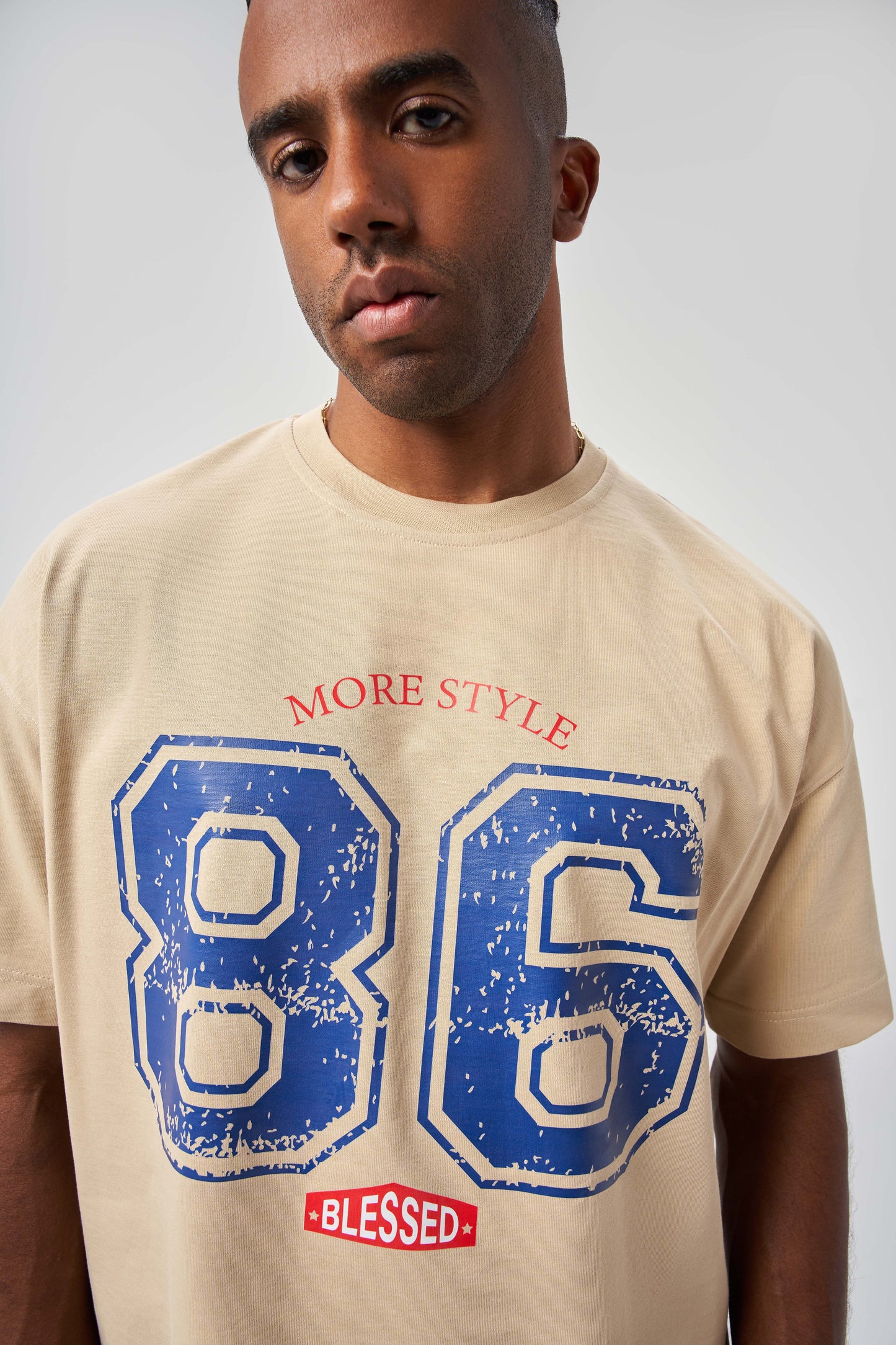 86 More Style Beige Oversize T-Shirt