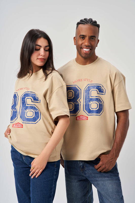 86 More Style Beige Oversize T-Shirt