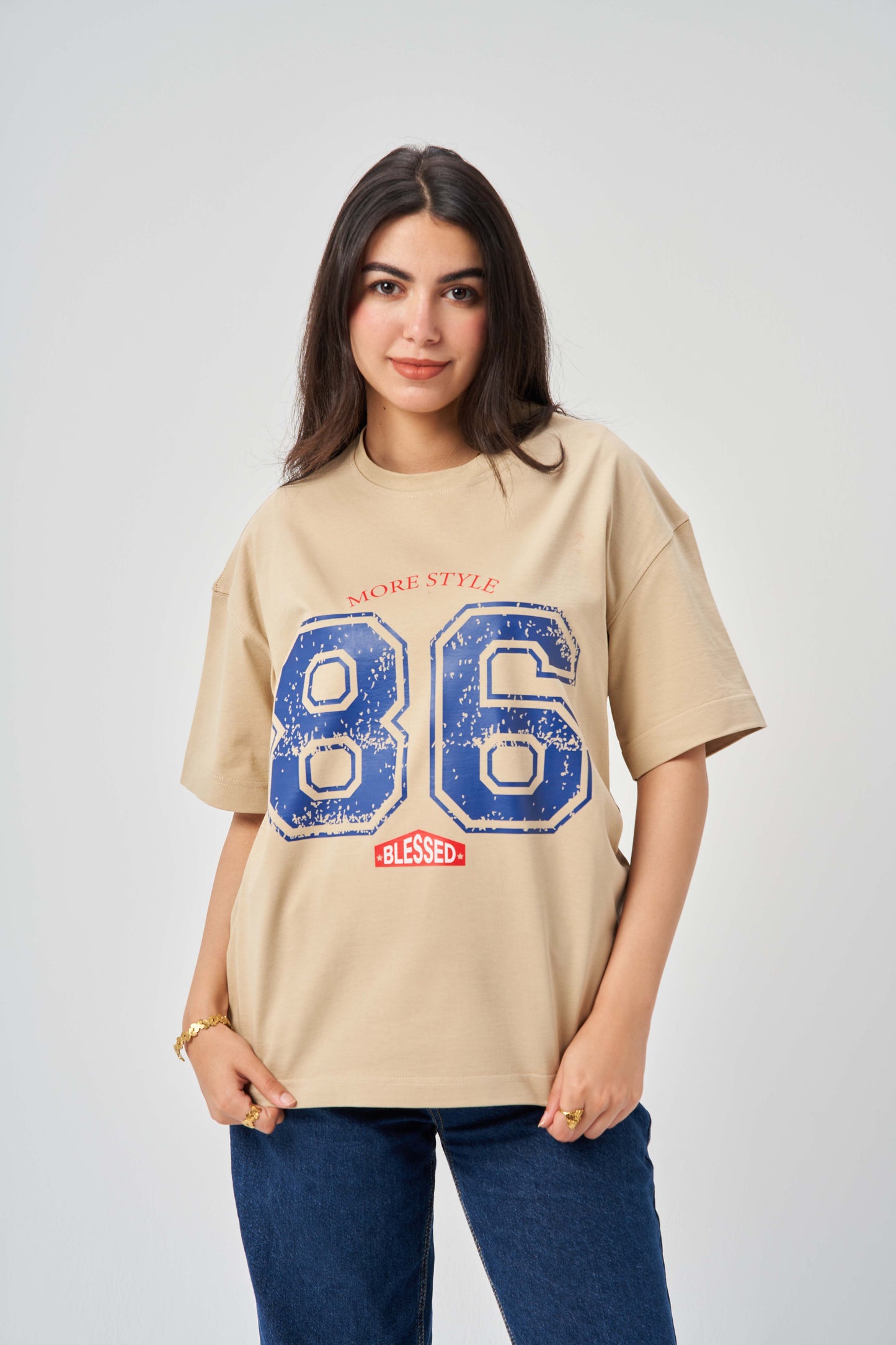 86 More Style Beige Oversize T-Shirt