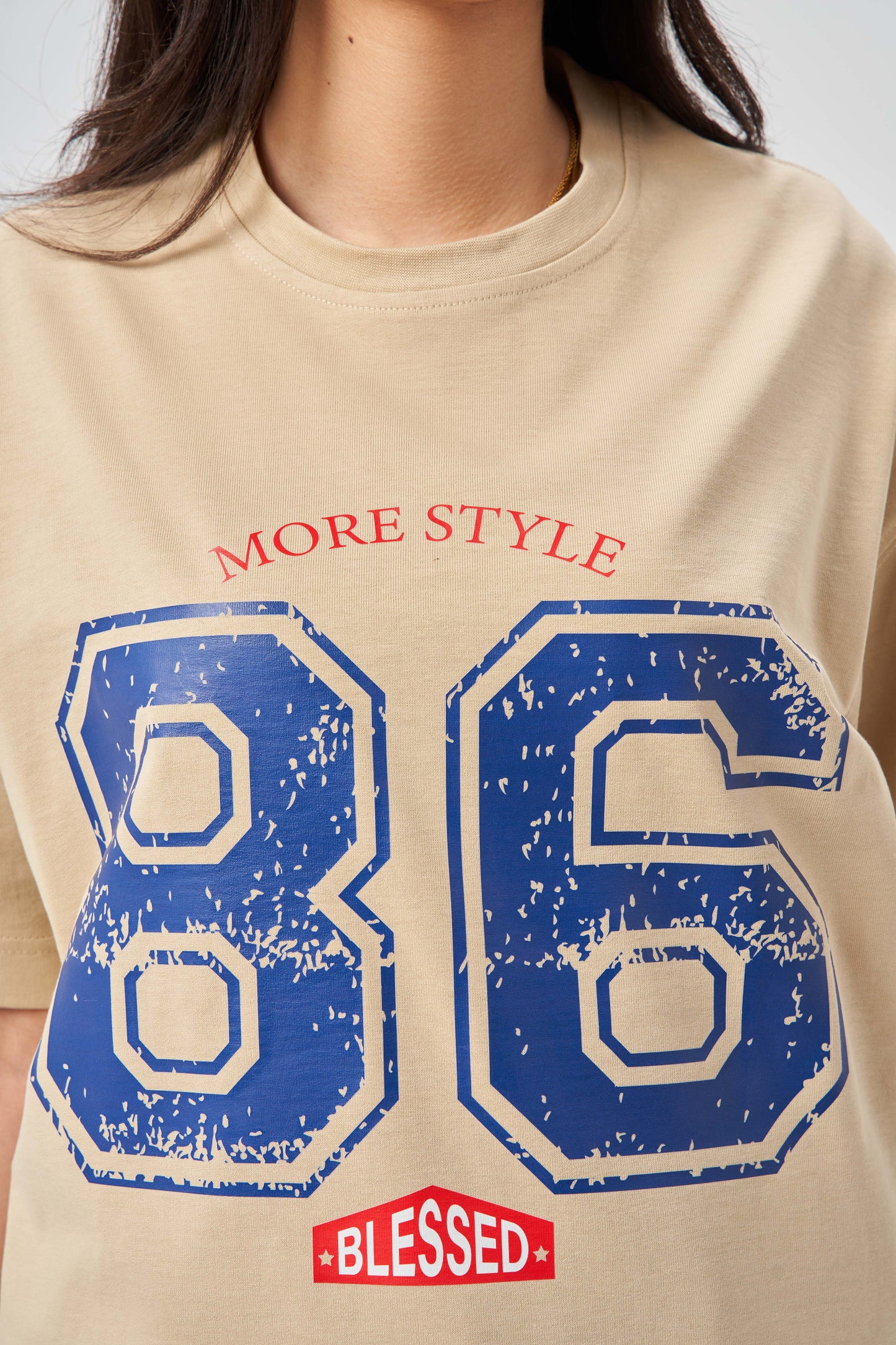 86 More Style Beige Oversize T-Shirt