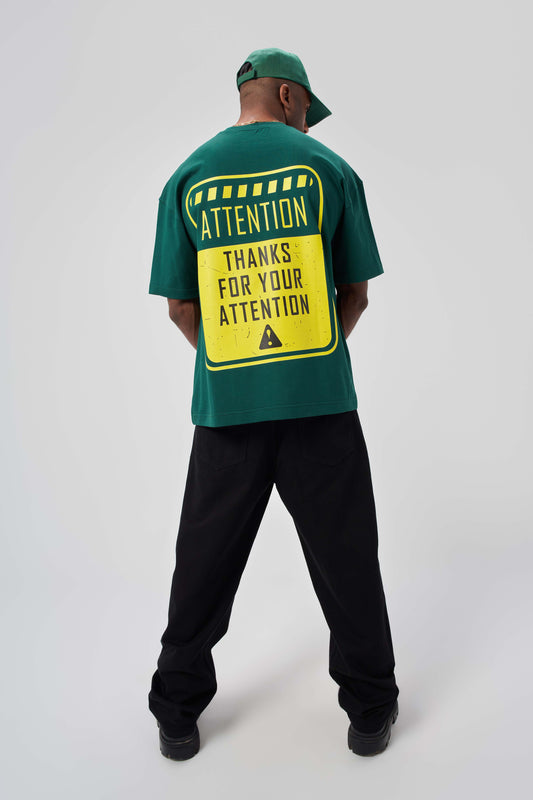 Attention Warning Green Oversize T-Shirt